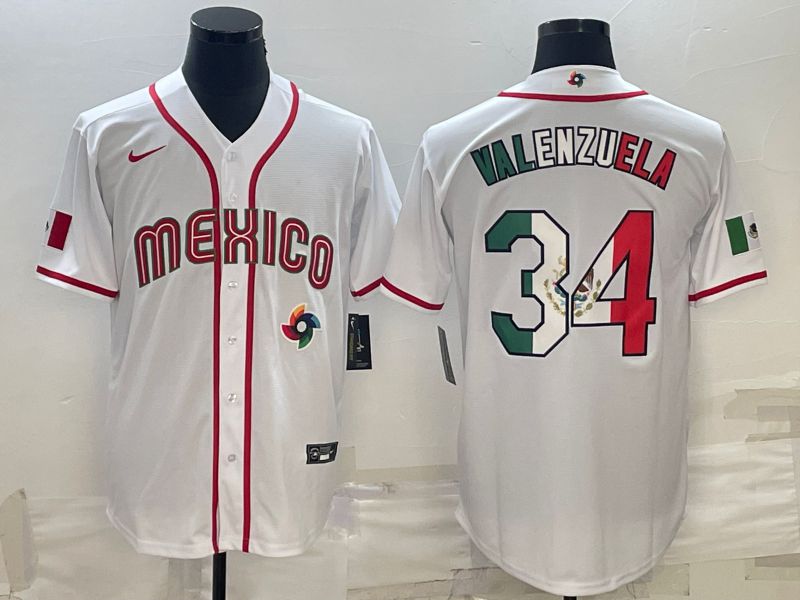 Men 2023 World Cub Mexico #34 Valenzuela White Nike MLB Jersey3
